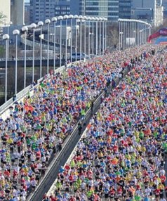 Старт Венского марафона на мосту через Дунай